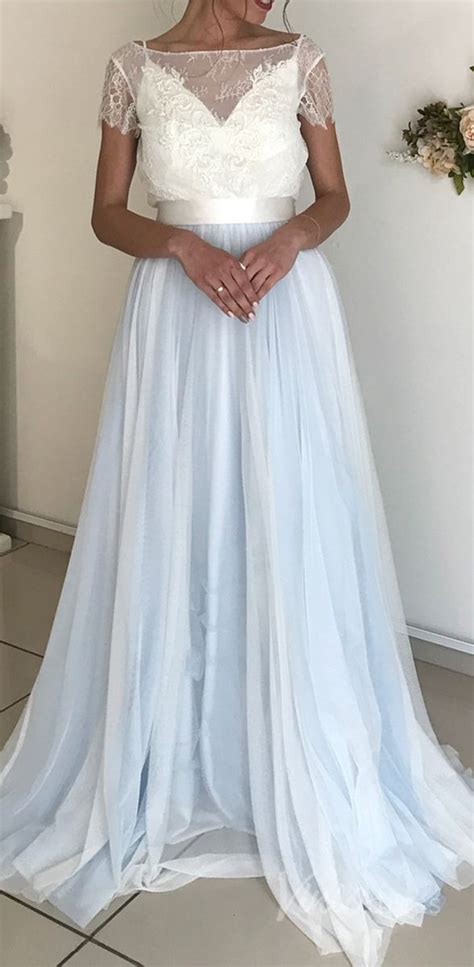 Cheap Simple Light Blue Beach Wedding Dresses With Sash Vw In