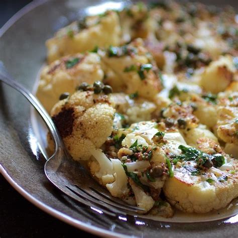 Roasted Cauliflower With Mustard Caper Brown Butter Food Dishes Side