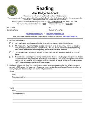 Reading Merit Badge Worksheet Complete With Ease AirSlate SignNow