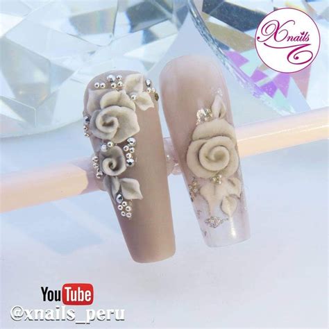 Rosas en 3D uñas acrilicas Alto y Bajo Relieve Tutorial de uñas