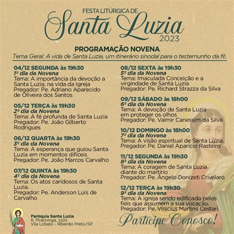 Novena E Festa De Santa Luzia Em Ribeir O Preto Arquidiocese De