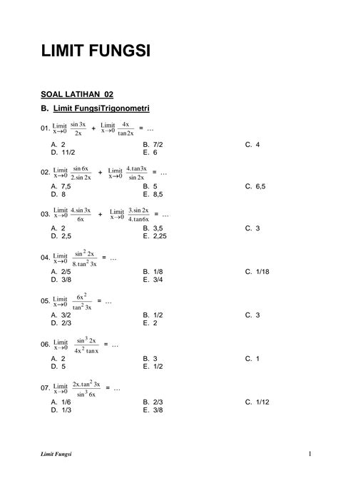 Solution Latihan Limit Fungsi Trigonometri Studypool