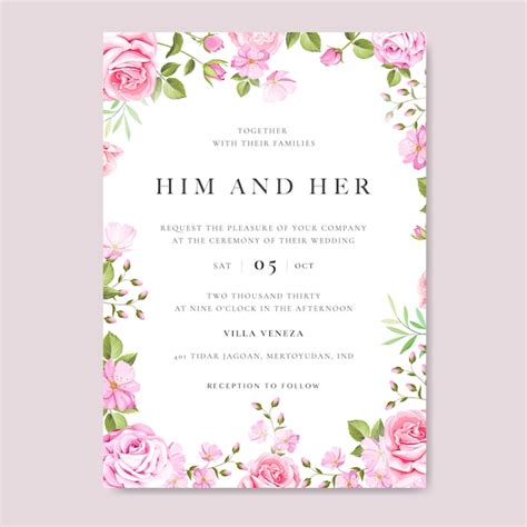 Premium Vector Wedding Invitation Card With Colourful Floral And Leaves