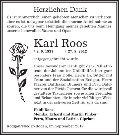 Traueranzeigen Von Karl Roos Trauer Op Online De