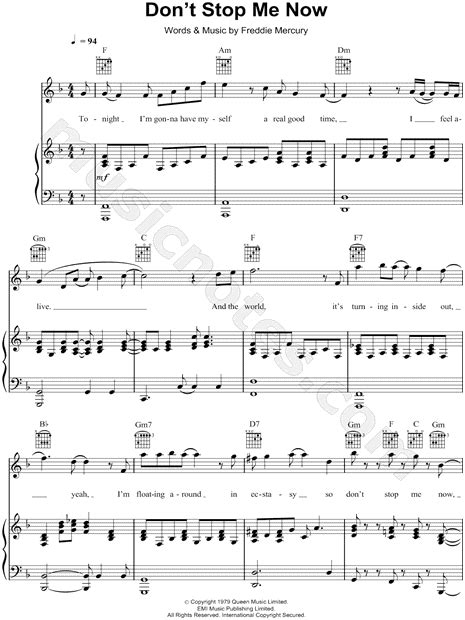 Queen Dont Stop Me Now Sheet Music In F Major Transposable