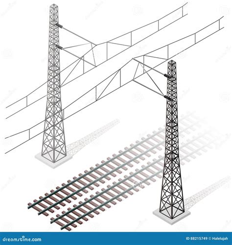 Vector El Ferrocarril En La Perspectiva Isométrica 3d Aislado En El