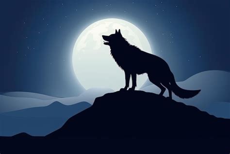 Un Lobo Aullando A La Luna En La Noche Foto Premium