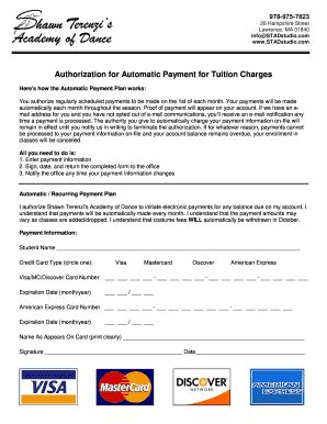 Fillable Online Authorization For Automatic Payment For Tuition Charges