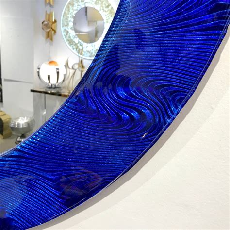 Bespoke Italian Custom Brass And Textured Cobalt Blue Murano Glass Round Cosulich Interiors