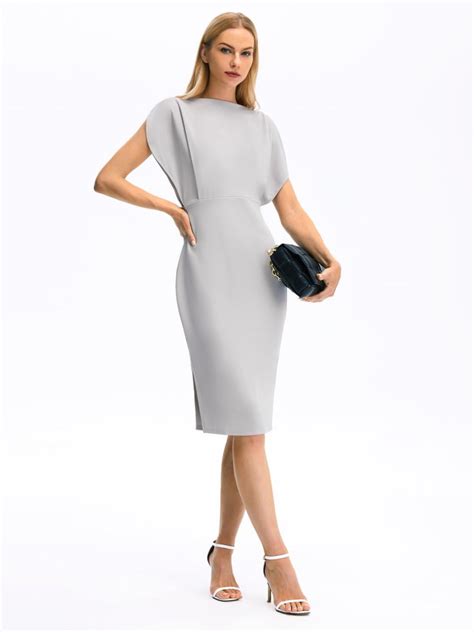 Regular Fit Boat Neck Solid Short Sleeve Knit Dress Stylewe