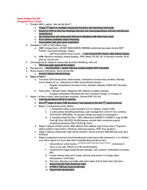 Galen College Nur 283 Comp 1 Galen College Nur 283 Comprehensive 1