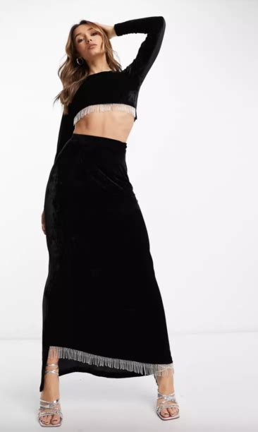 Crystal Kung Minkoff S Black Embellished Crop Top And Skirt Set