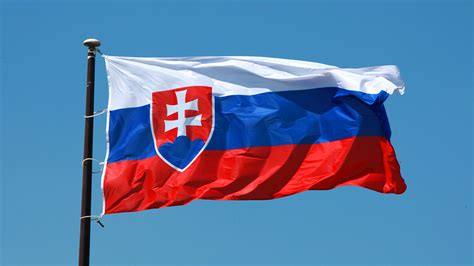 Slovakia Flag Fluttering Right Clear Blue Sky Windeurope