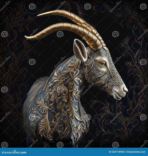 Gold Filigree Inlaid Alpine Goat Generative Ai Stock Illustration