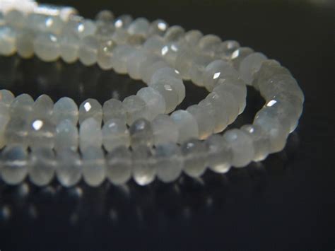 Natural White Moonstone Gemstones Faceted German Cut Rondelle Beads