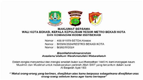 Cabut Maklumat Ramadhan Di Kota Bekasi Terbaru Thm Harus Tutup