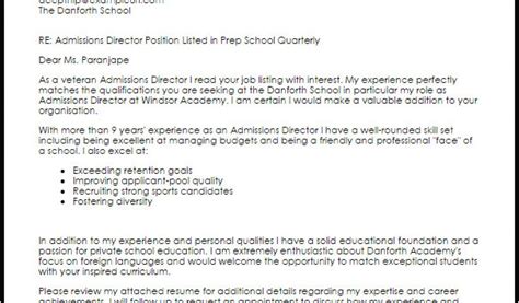 Admissions Officer Cover Letter Admissions Director Cover Letter Sample