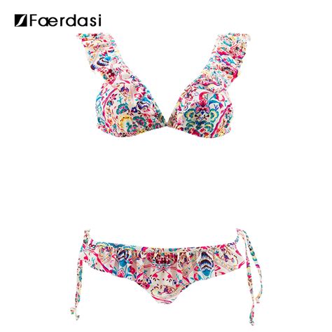 Faerdasi Swimsuit With Ruffles White Print Swimsuit Low Waist Design Bikini Set Swimsuit Hot