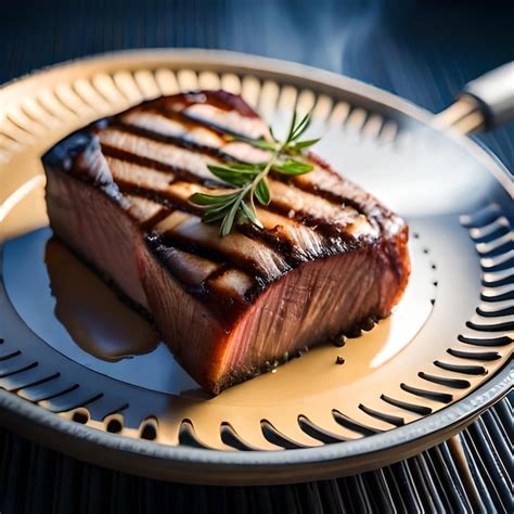 Un Plato De Comida Con Un Trozo De Carne Y Un Tenedor A Un Lado Foto