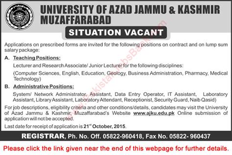 University Of Ajk Jobs October Teaching Faculty Administrative