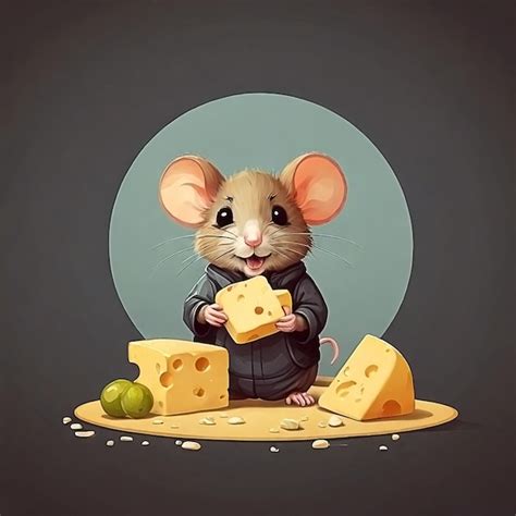 El Logotipo Plano De La Caricatura Del Ratón Lindo Comiendo Queso