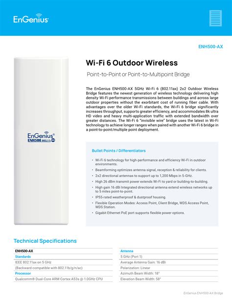 EnGenius ENH500 AX Outdoor Access Point Or Client Bridge Installation Guide