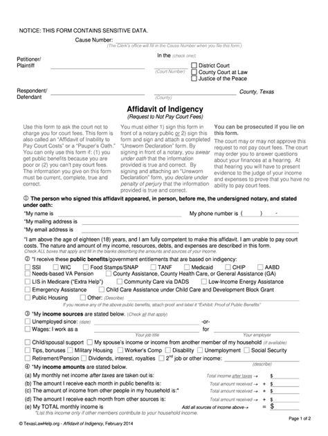 Tx Affidavit Of Indigency 2014 2021 Complete Legal Document Online Us Legal Forms