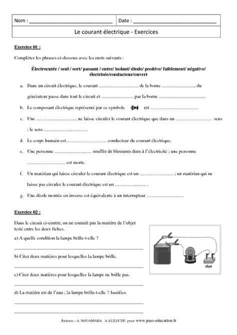 Courant électrique – Exercices corrigés – 5ème – Physique – Chimie ...