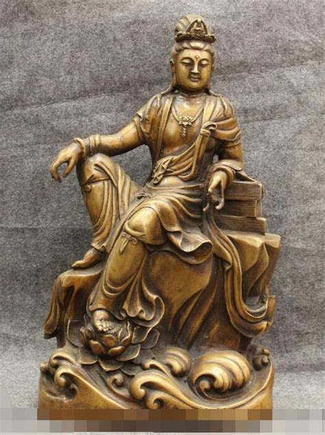 S Chinese Bronze Buddhism Joss Lotus Kwan Yin Quan Yin Goddess