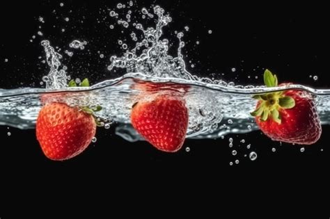 Premium Photo Strawberries Falling Into Water With Splashes