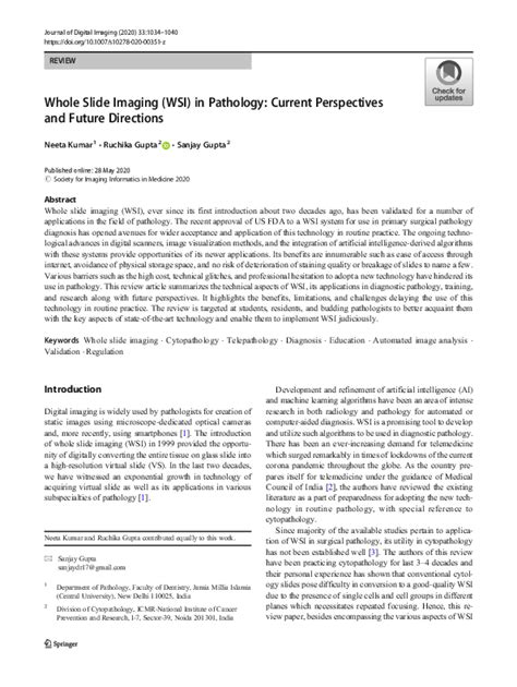 Pdf Whole Slide Imaging Wsi In Pathology Current Perspectives And