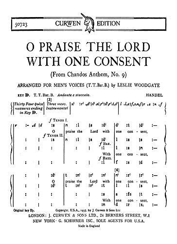 O Praise The Lord With One Consent TTBB Tonic Georg Friedrich Händel