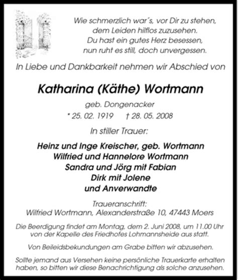 Traueranzeigen Von Katharina Wortmann Trauer In Nrw De