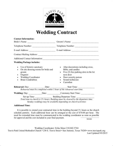 Wedding Contract Template Free Printable Templates