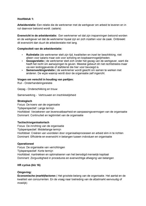 Samenvatting Human Resource Management Compleet Hoofdstuk