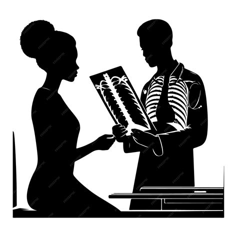 Vector silhouette of A doctor reviewing Xsilhouette of rays with a