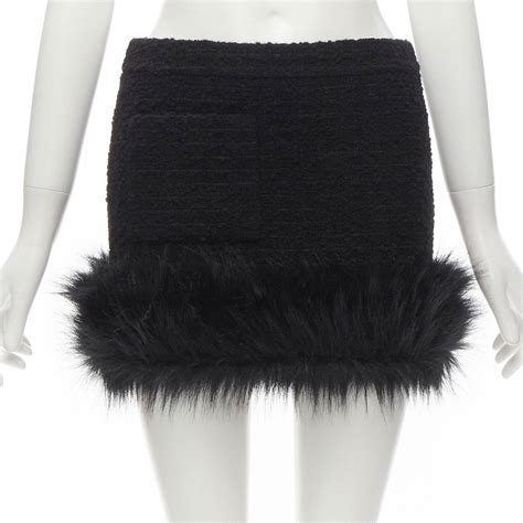 Saint Laurent Paris Saint Laurent Black Tweed Faux Fur Trimmed