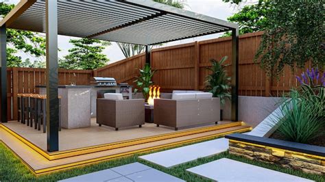 Modelagem 3D e renderização de pérgola de gazebo e design de área de