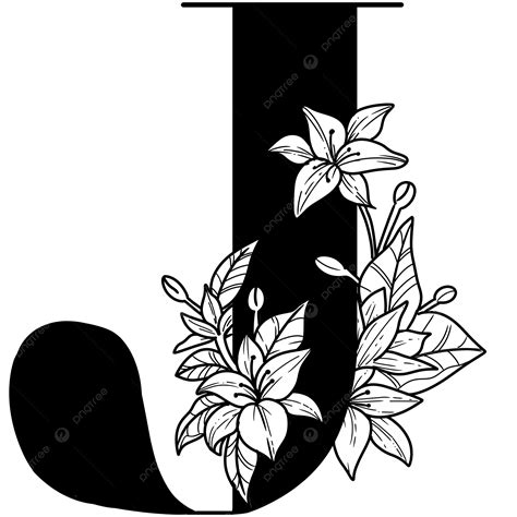 Black Letter J Alphabet With Jasmine Flower Letter J Alphabet J