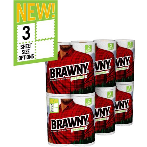 Brawny Tear-A-Square Paper Towels, 12 Rolls, 12 = 24 Regular Rolls, 3 Sheet Size Options ...