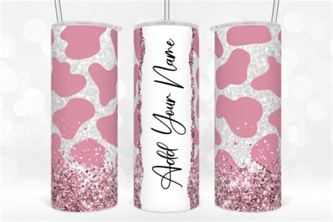 Oz Pink Cow Print Glitter Tumbler Wrap Graphic By Tintin Design