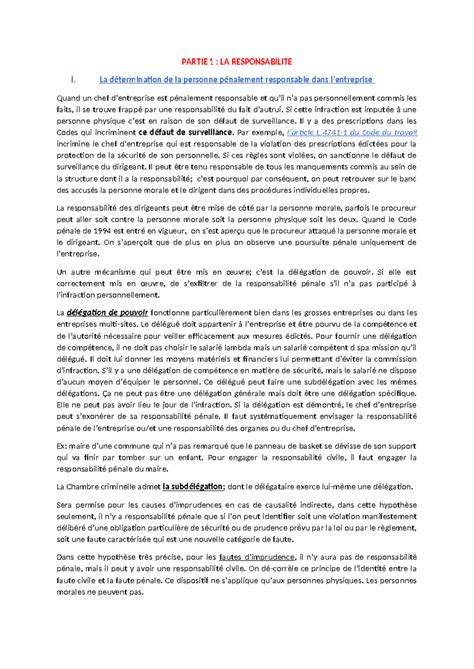 Fiches dt pénal spécial PARTIE 1 LA RESPONSABILITE I La