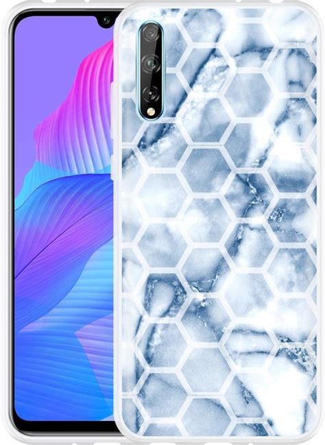 Hoesje Geschikt Voor Huawei P Smart S Blue Marble Hexagon Bol