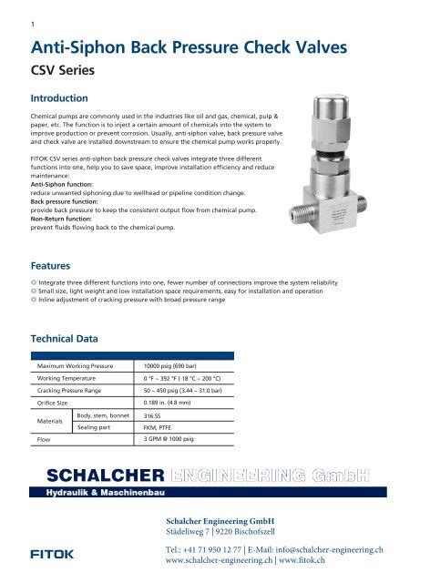 Anti Siphon Back Pressure Check Valves Csv Series En