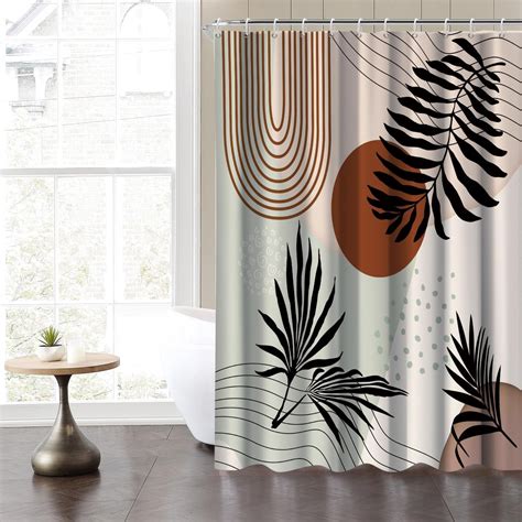 Mid Century Abstract Boho Shower Curtain Bathroom Set Semicircle