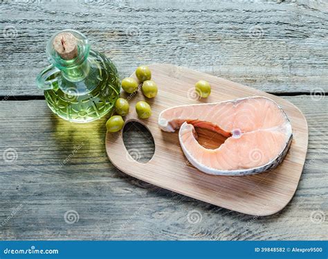 Food with Unsaturated Fats - Salmon and Olive Oil Stock Photo - Image ...