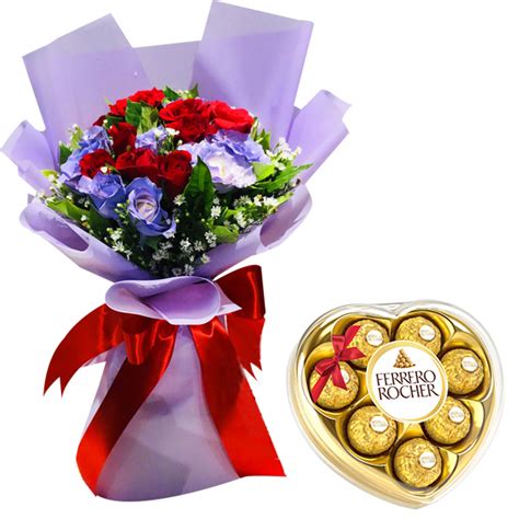 24 Pcs Red And Blue Rose With Heart Ferrero Box To Metro Manila