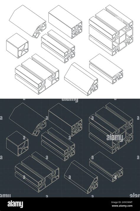 Ilustración Vectorial Estilizada De Planos Isométricos Del Conjunto De Extrusiones De Marco