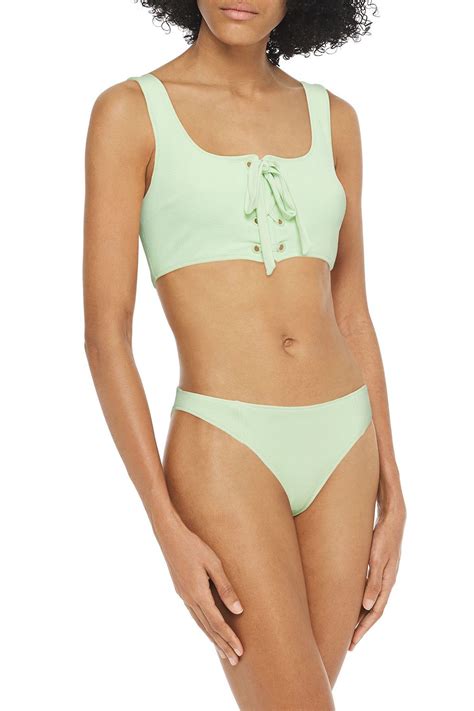 Ganni Stretch Seersucker Mid Rise Bikini Briefs The Outnet