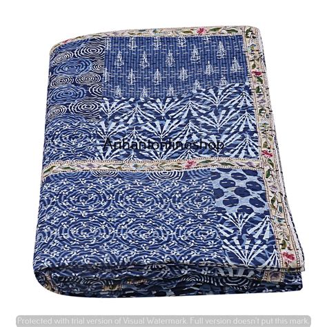 Indian Indigo Blue Bed Cover Cotton Handmade Quilts Throw Etsy In